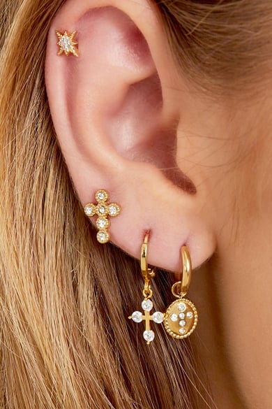 Pendientes Diamond Cross Color dorado Acero inoxidable h5 Imagen2